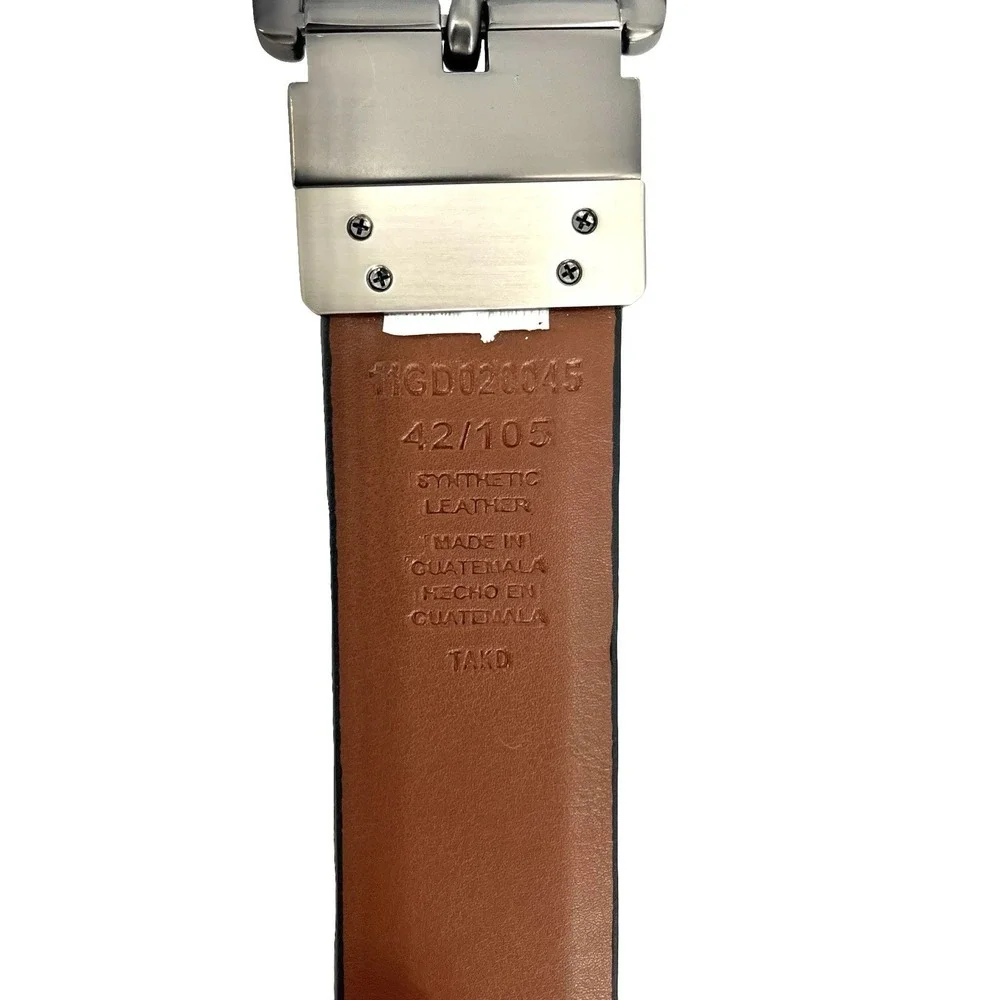 Dickies Reversible Men's Leather Black-Brown Belt Brushed Silver Buckle Size 42